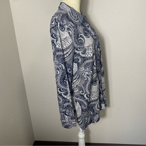 Talbots 100% Cotton Navy Blue Paisley Button Up Tunic Blouse Women's Size XL - Picture 16 of 16